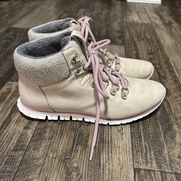Cole Haan Womens Zerogrand Waterproof Hiker Boots Ivory Pink Leather Size 9B - Picture 1 of 7